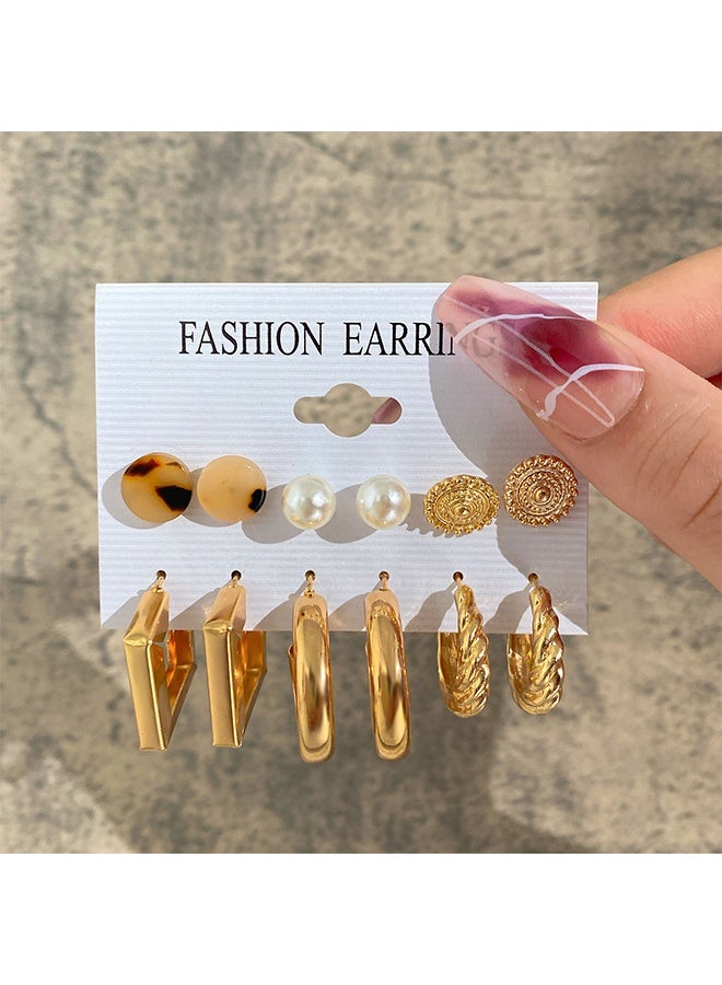 6 Pairs Small Gold Hoop Earrings Set for Women Hoops Hypoallergenic Pearl Dainty Stud Hoop Earrings for Gift