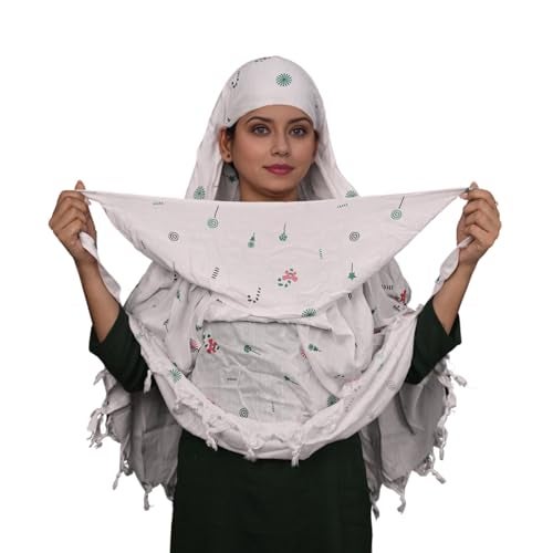 HYLOL Cotton Female Pure White Innovative Stylish Candy Printed Pattern Fancy Scarf With Sun Protection Cover Face Mask For Women's And Girls - Image 1