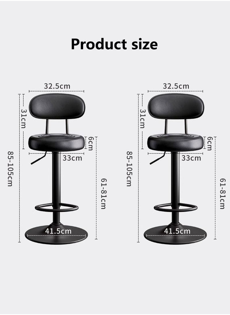 Sharpdo - 2 Bar Chairs,High Back Small Round Stool, Comfortable Adjustable High Bar Chair with 360°Swivel Perfect for Home Kitchen Counter Dining High Footrest Stool - Image 1