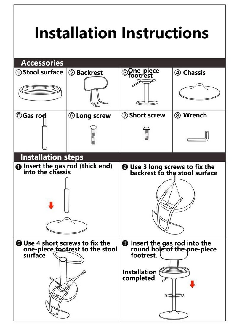 Sharpdo - 2 Bar Chairs,High Back Small Round Stool, Comfortable Adjustable High Bar Chair with 360°Swivel Perfect for Home Kitchen Counter Dining High Footrest Stool - Image 1