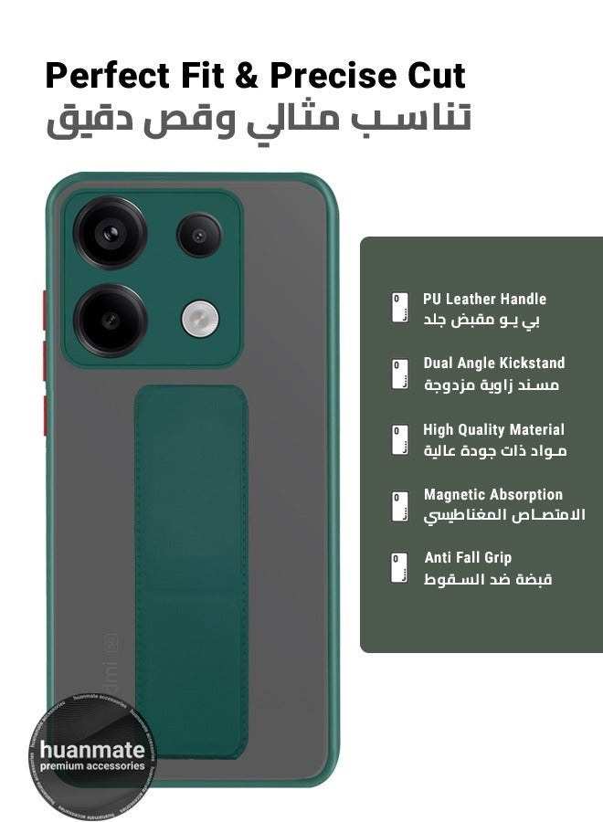 هووانميت حافظة لهاتف شاومي ريدمي نوت 13 برو 5 جي، حافظة مغناطيسية ممتازة مع حامل مقبض يدوي ومسند - غطاء أنيق وعملي لقبضة معززة وراحة مطلقة وتجربة مشاهدة بدون استخدام اليدين - أخضر - Image 2