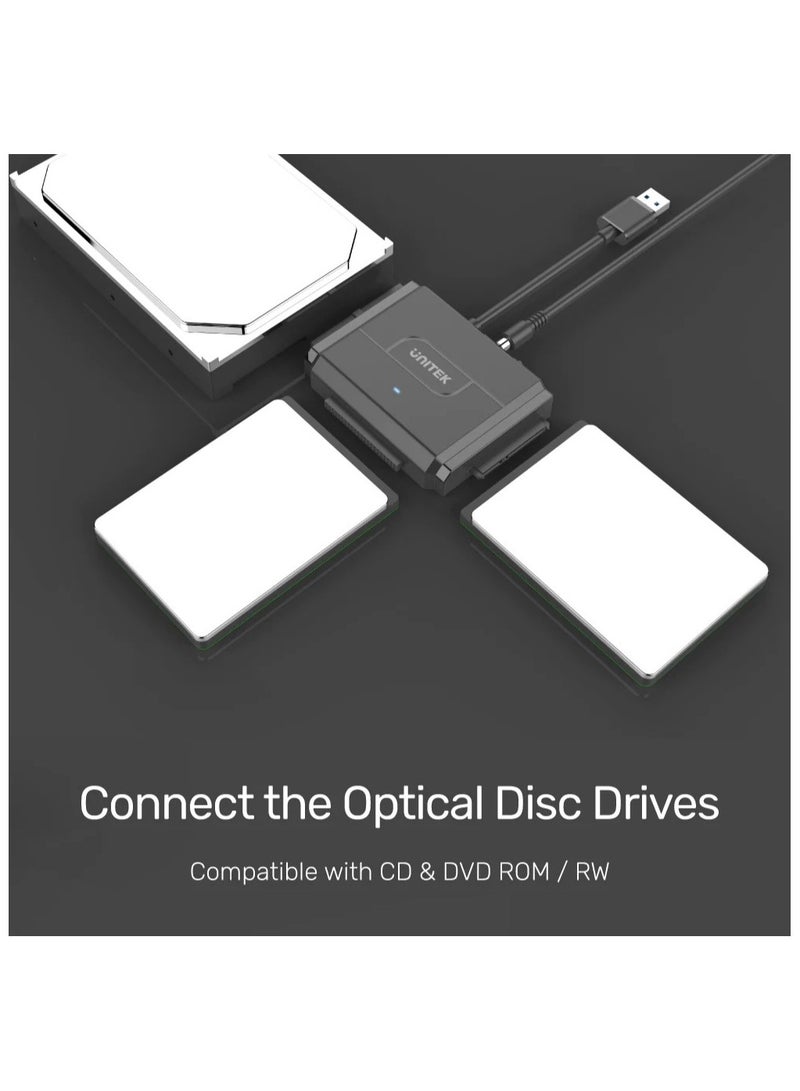 UNITEK SmartLink Trinity USB 3.0 Super Speed 5Gbps to SATA II & IDE Converter, 3-Ports HDD/ SSD Adapter for dual head 3.5" & 2.5" IDE and one for SATA II HDD/ SSD in 2.5" or 3.5", Allowed to operate three hard disk drives simultaneously,  Support IDE 2.5"/3.5" HDD, DVD-ROM, CD-ROM, CD-RW, DVD-RW, DVD + RW Optical Drive - Image 4