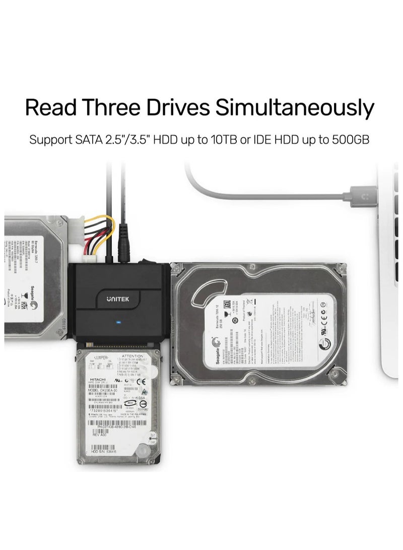 UNITEK SmartLink Trinity USB 3.0 Super Speed 5Gbps to SATA II & IDE Converter, 3-Ports HDD/ SSD Adapter for dual head 3.5" & 2.5" IDE and one for SATA II HDD/ SSD in 2.5" or 3.5", Allowed to operate three hard disk drives simultaneously,  Support IDE 2.5"/3.5" HDD, DVD-ROM, CD-ROM, CD-RW, DVD-RW, DVD + RW Optical Drive - Image 5