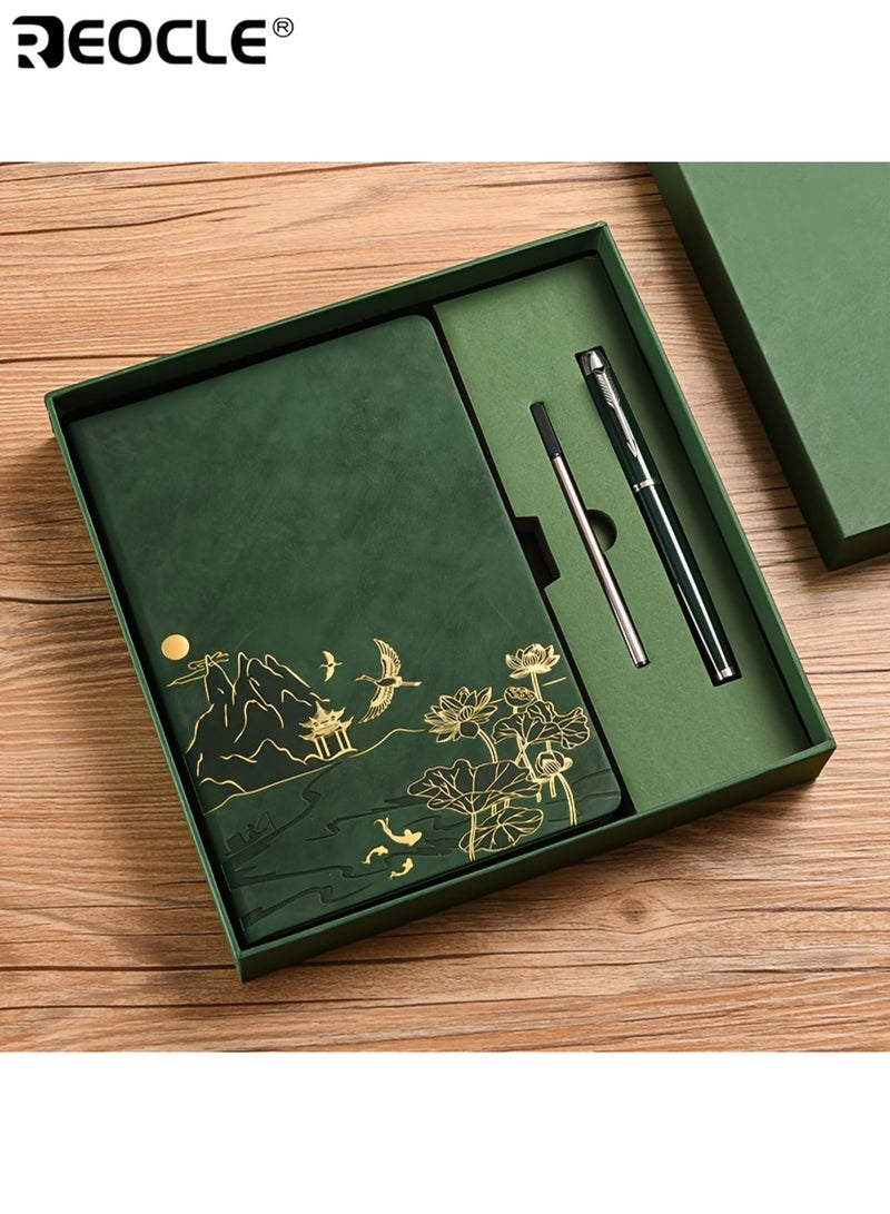 REOCLE Notebook and Pen Set with PU Cover and Skin Feel Design Meeting Notepad with 200 A5 Pages for Office Gift Giving - Image 1