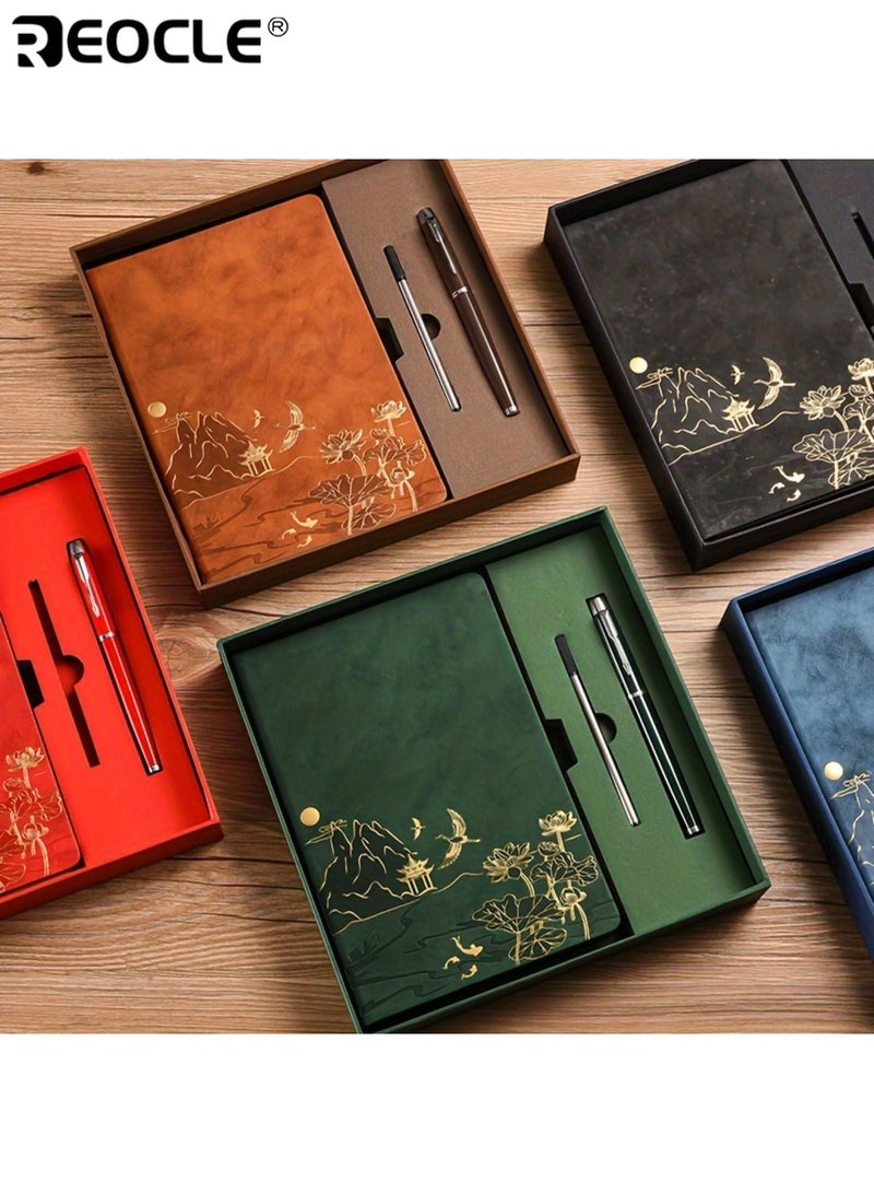 REOCLE Notebook and Pen Set with PU Cover and Skin Feel Design Meeting Notepad with 200 A5 Pages for Office Gift Giving - Image 2