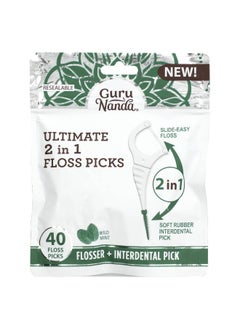 GuruNanda GuruNanda, Ultimate 2 in 1 Floss Picks, Wild Mint , 40 Floss picks  - Image 1