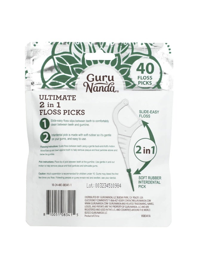 GuruNanda GuruNanda, Ultimate 2 in 1 Floss Picks, Wild Mint , 40 Floss picks  - Image 2