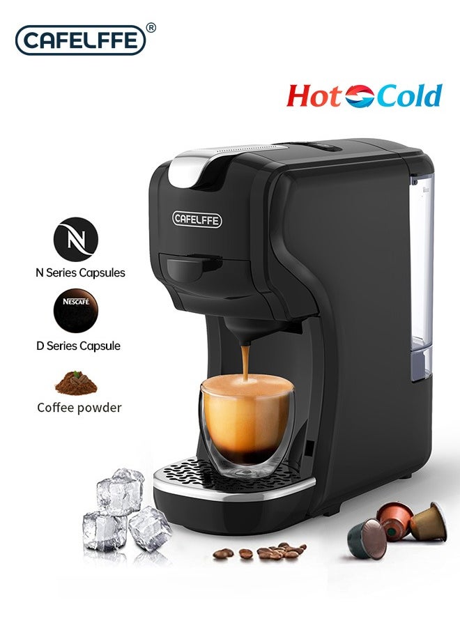 Cafelffe 3 In 1 Capsule Coffee Maker 19Bar Hot Cold Brew Coffee Machine 1450W 600ml Black  - Image 1