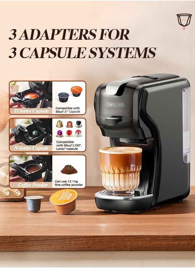 Cafelffe 3 In 1 Capsule Coffee Maker 19Bar Hot Cold Brew Coffee Machine 1450W 600ml Black  - Image 2