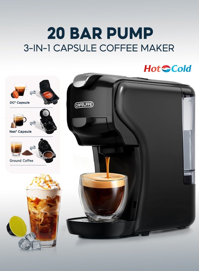 كافلف ماكينة قهوة كبسولات 3 في 1، ضغط 20 بار، ماكينة قهوة ساخنة وباردة، 1450 واط، سعة 600 مل، لون أسود - Image 1