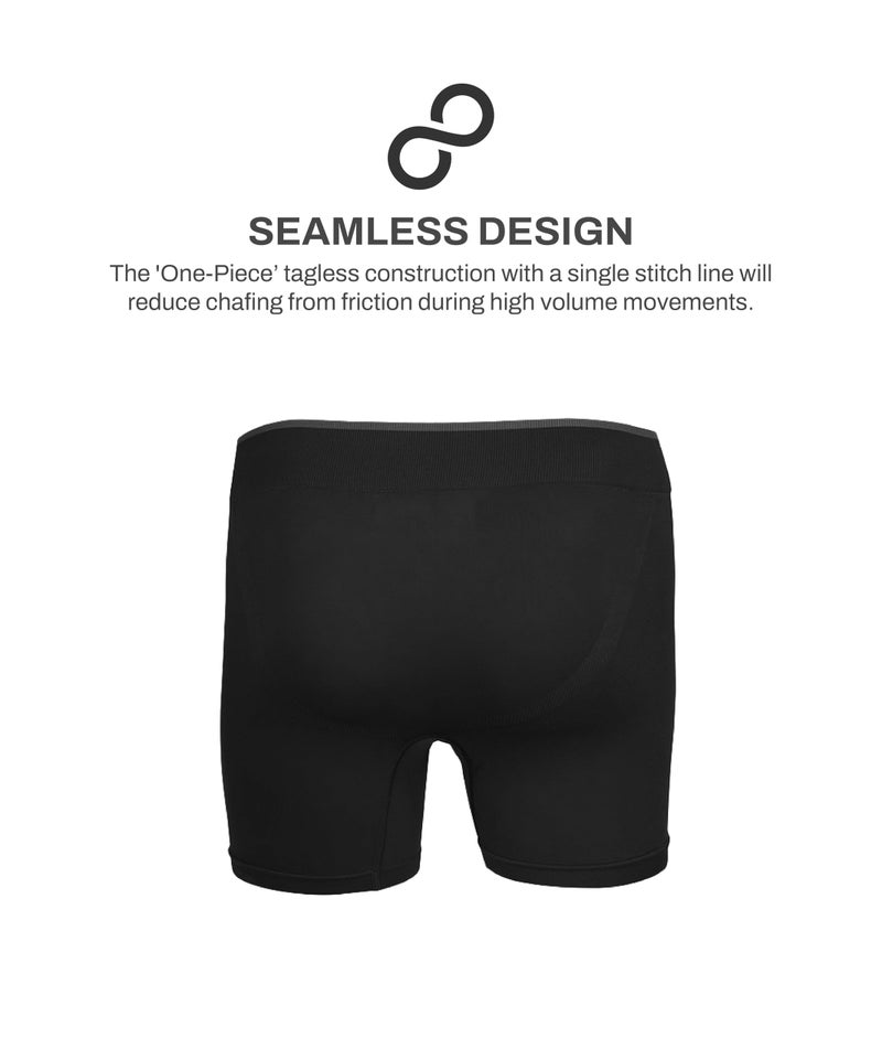 TEGO Core Men's Performance Boxer Brief | Seamless Anti-Chafe Underwear | Soft Compression | 6" Inseam | Lightweight & Odour-Control | Designed for Running and Lifting Black - Image 2