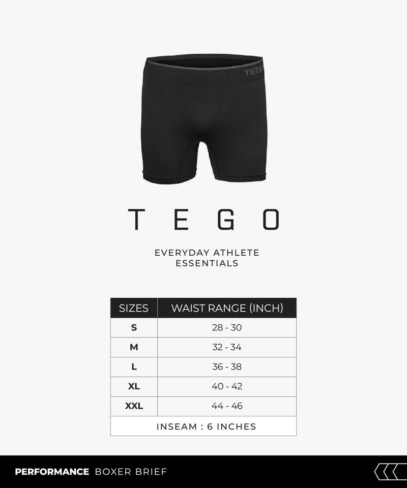 TEGO Core Men's Performance Boxer Brief | Seamless Anti-Chafe Underwear | Soft Compression | 6" Inseam | Lightweight & Odour-Control | Designed for Running and Lifting Black - Image 3