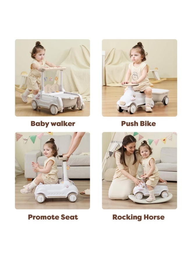 BAYBEE 4 in 1 Multifunctional Baby Ride On Car for Kids with Hanging Toys & Music, Rocker, Activity Walker, Storage Basket | Ride on Push Car for Kids | Baby Car Kids Car | Childrens Car for Kids Boys Girls White Beige - Image 4