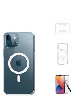 Magnetic MagSafe (3in1) Transparent Magnetic Case for iPhone 14 with Screen Protector, Full Back Protection and Camera Lens Protector, Complete Coverage Set for Apple iPhone 14