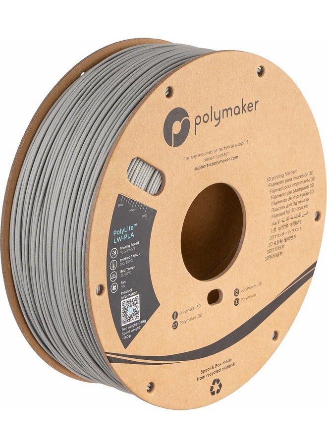 polymaker Polymaker Light Weight PLA Filament 1.75mm LW-PLA Grey 0.8kg Low Density 3D Printing Filament, PolyLite 3D Printer Filament Grey, Print with Most 3D Printers  - Image 1