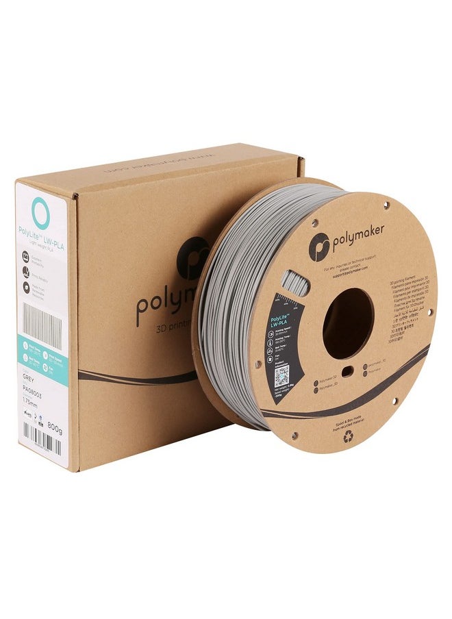 polymaker Polymaker Light Weight PLA Filament 1.75mm LW-PLA Grey 0.8kg Low Density 3D Printing Filament, PolyLite 3D Printer Filament Grey, Print with Most 3D Printers  - Image 3