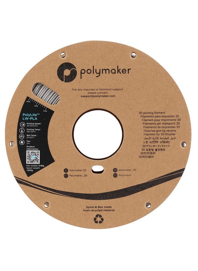 polymaker Polymaker Light Weight PLA Filament 1.75mm LW-PLA Grey 0.8kg Low Density 3D Printing Filament, PolyLite 3D Printer Filament Grey, Print with Most 3D Printers  - Image 4