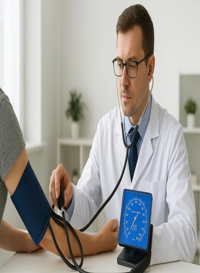 Dishan Table Top Large Aneroid Gauge Upper Arm Sphygmomanometer Doctor & Professional Use Bp Monitor (Blue) - Image 5
