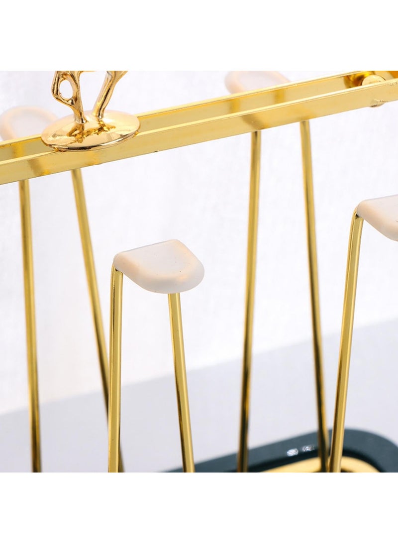 Hihonor Glass Cup Drying Rack Stand，Non Slip with Drain Tray,Bottle Drying Rack, Six Cups Metal Drainer Holder Rack for Home Counter, Office, Kitchen (Gold) - Image 2