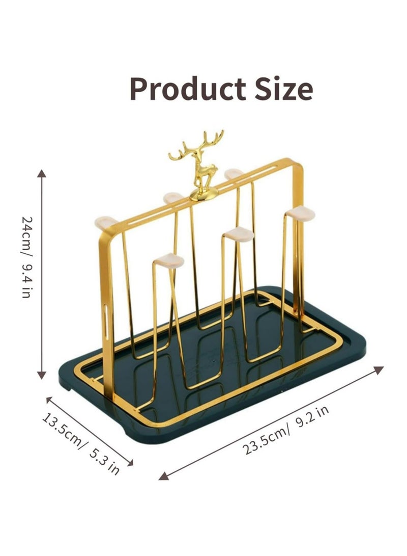 Hihonor Glass Cup Drying Rack Stand，Non Slip with Drain Tray,Bottle Drying Rack, Six Cups Metal Drainer Holder Rack for Home Counter, Office, Kitchen (Gold) - Image 4