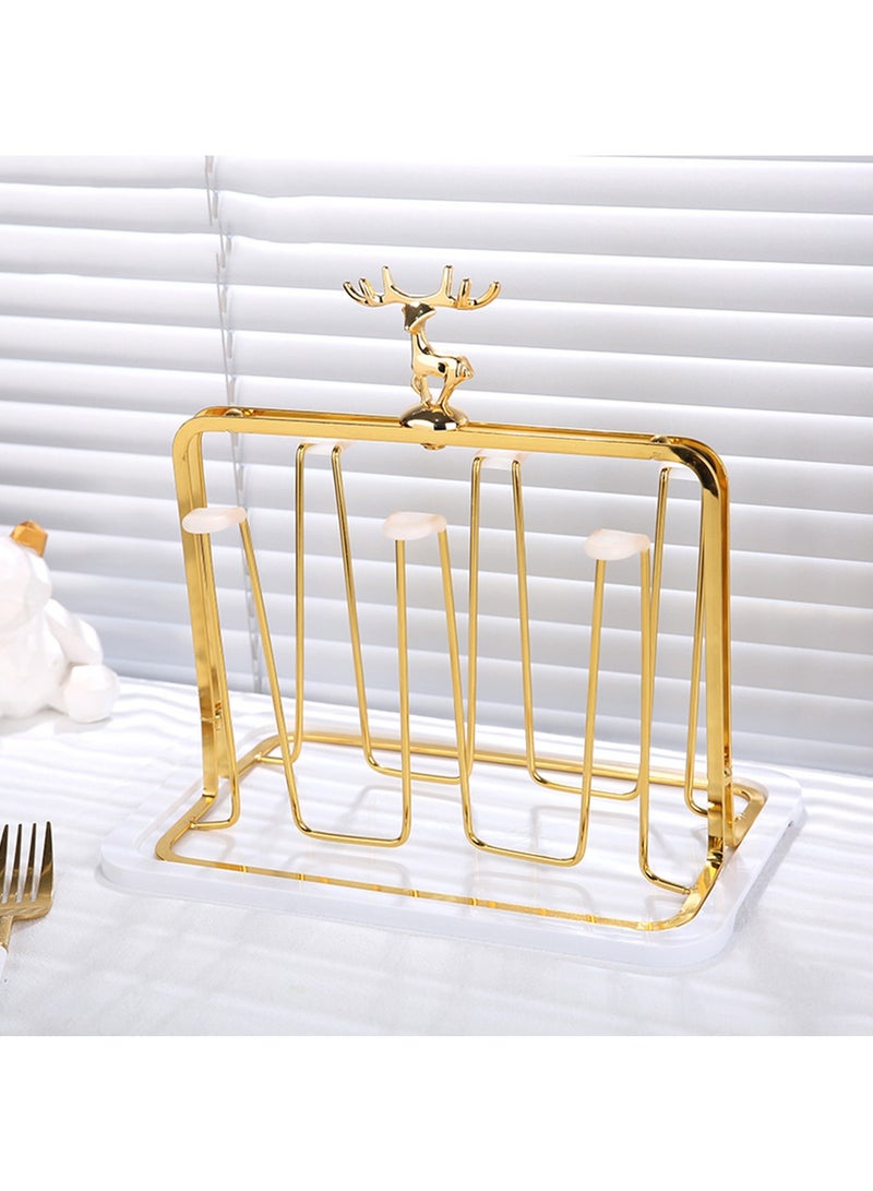 Hihonor Glass Cup Drying Rack Stand，Non Slip with Drain Tray,Bottle Drying Rack, Six Cups Metal Drainer Holder Rack for Home Counter, Office, Kitchen (Gold) - Image 3