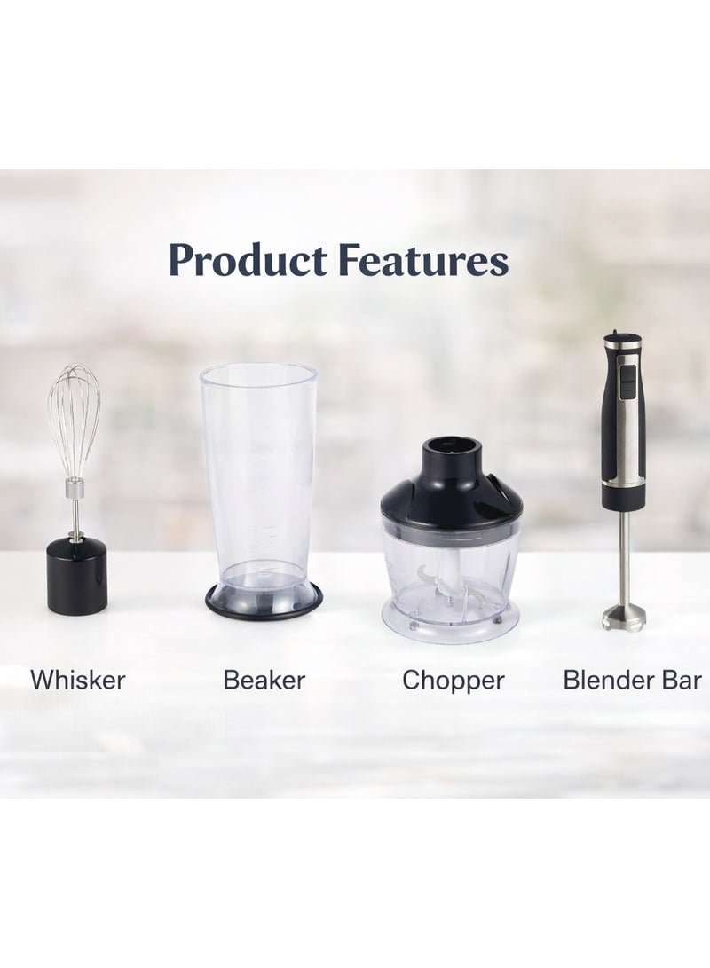 Frego Hand Blender HB2410T | 1000W Stainless Steel Blade Immersion Blender with Chopper Bowl, Whisk & Beaker | Adjustable Speed | German Technology - Image 4