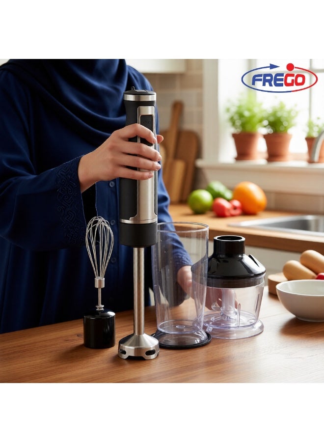 Frego Hand Blender HB2410T | 1000W Stainless Steel Blade Immersion Blender with Chopper Bowl, Whisk & Beaker | Adjustable Speed | German Technology - Image 3