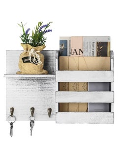 LIANTRAL Mail Sorter Wall Mount Mail & Key Holder Organizer With 3 Key Hooks Wooden Mail Holder Rustic Home Decor For Entryway Or Mudroom(Rustic Whitegray)  - Image 1