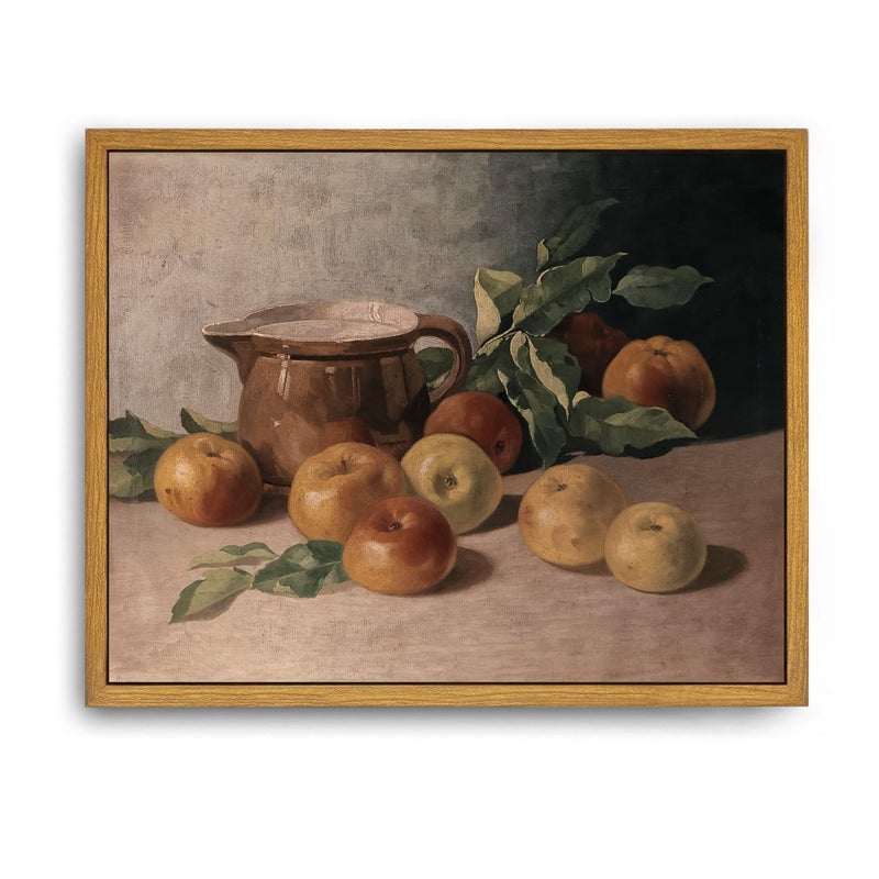 Roslynity Framed Canvas Wall Art Vintage Print Oil Paintings Still Life with Apples Country Rustic Fruit Farmhouse Aesthetic Retro for Home Living Room Bathroom Kitchen Wall Decor 8x10