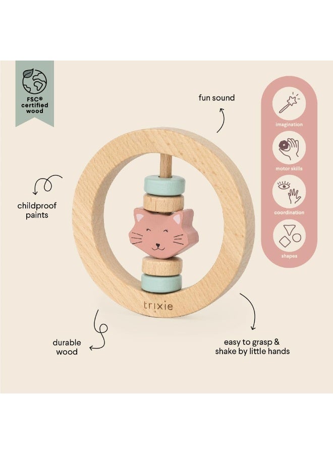 Trixie Wooden Round Rattle - Mrs. Cat - FSC-Certified Wood - BPA-Free Baby Rattle - Safe, Durable, and Easy-to-Grasp Design for Infants - Image 2