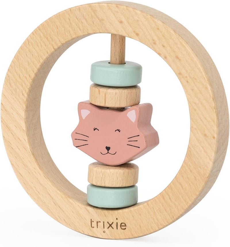 Trixie Wooden Round Rattle - Mrs. Cat - FSC-Certified Wood - BPA-Free Baby Rattle - Safe, Durable, and Easy-to-Grasp Design for Infants - Image 1