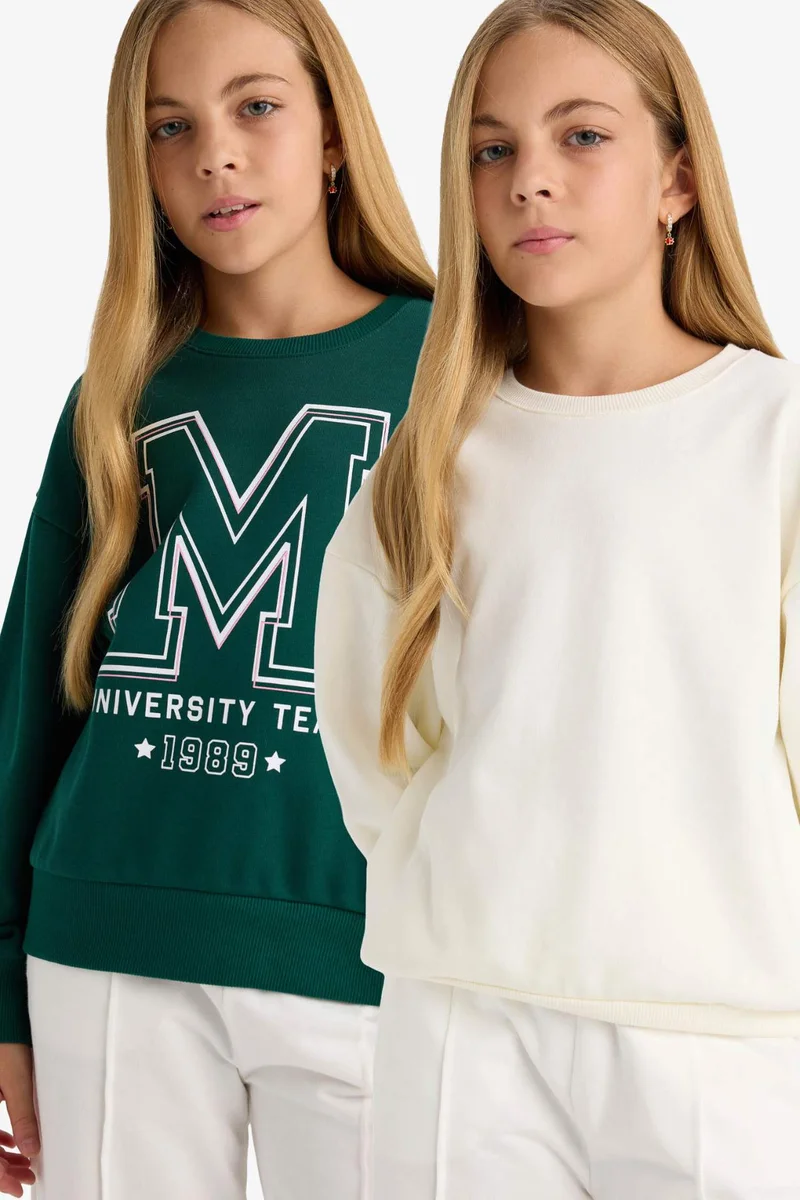 ديفاكتو Girl Relax Fit Printed 2 Piece Sweatshirt