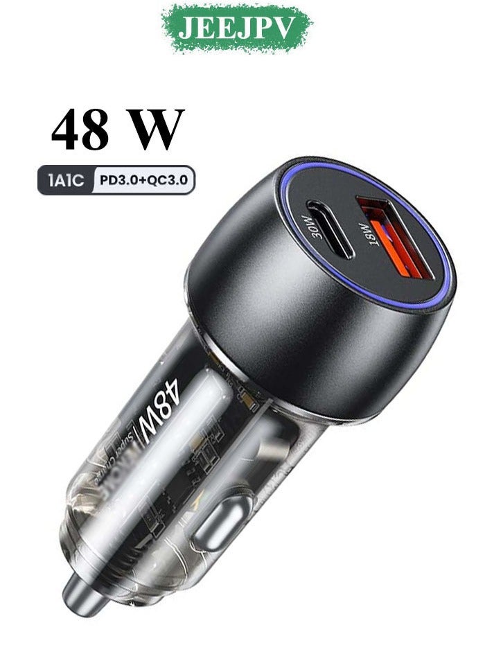 جيج بي في شاحن سيارة 48 وات شاحن سيارة PD سريع الشحن و USB QC3.0 سريع الشحن مزدوج المنفذ مهايئ طاقة سيارة أسود - Image 1