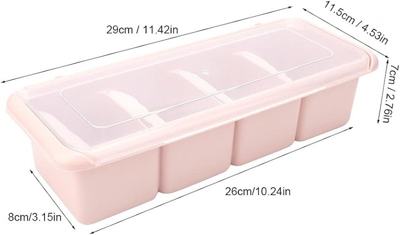 Blue 4 Grid Seasoning Box With Spoons Multi Compartment Spice Rack For Home Kitchen - Image 2