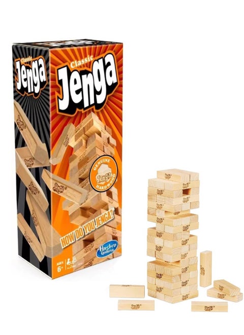 Jenga Classic Game with Real Hardwood Blocks Suitable for Ages 6 Older