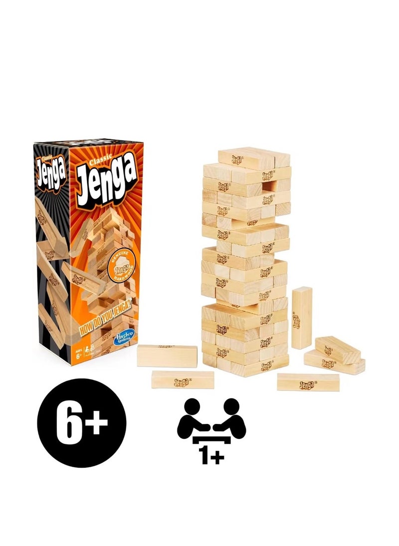 Jenga Classic Game with Real Hardwood Blocks Suitable for Ages 6 Older