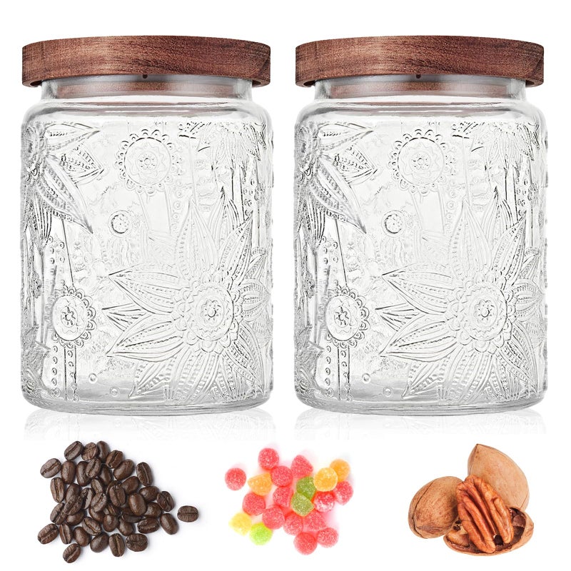 Custde 23.7 fl oz Vintage Glass Jar with Wooden Lid, Airtight Decorative Food Storage Canisters for Kitchen Counter & Pantry, Ideal for Candy, Sugar, Coffee,salt, Tea, Cereal, Flour, Oats - Image 3