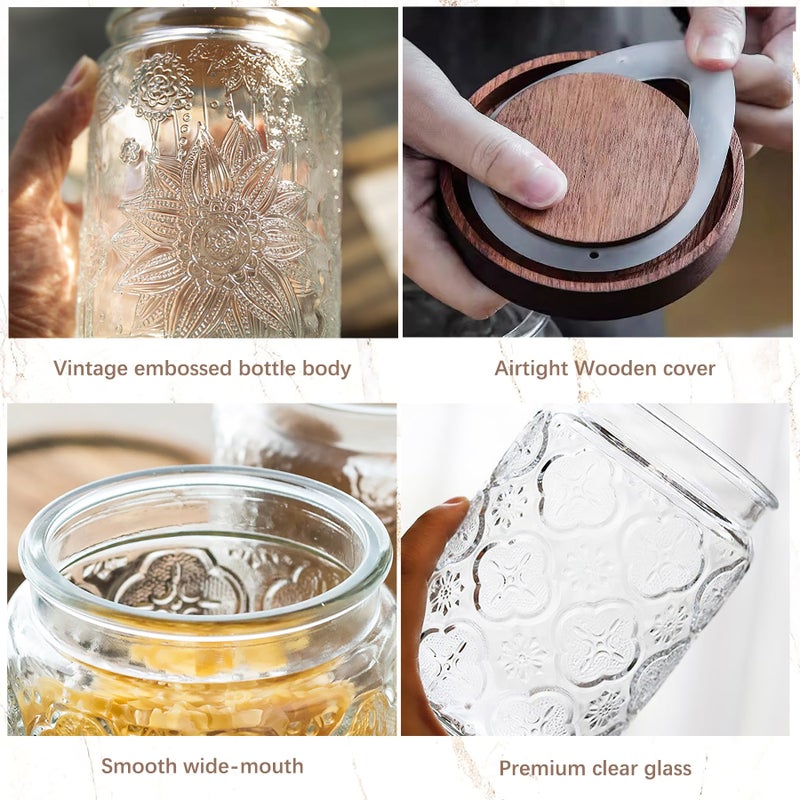 Custde 23.7 fl oz Vintage Glass Jar with Wooden Lid, Airtight Decorative Food Storage Canisters for Kitchen Counter & Pantry, Ideal for Candy, Sugar, Coffee,salt, Tea, Cereal, Flour, Oats - Image 5