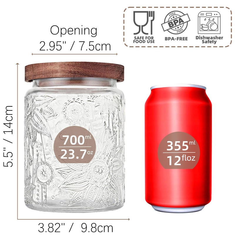 Custde 23.7 fl oz Vintage Glass Jar with Wooden Lid, Airtight Decorative Food Storage Canisters for Kitchen Counter & Pantry, Ideal for Candy, Sugar, Coffee,salt, Tea, Cereal, Flour, Oats - Image 2