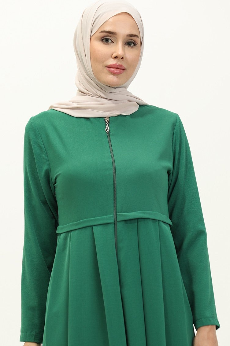 Sefa Merve Pleated Abaya 4526-06 Emerald Green  - Image 3