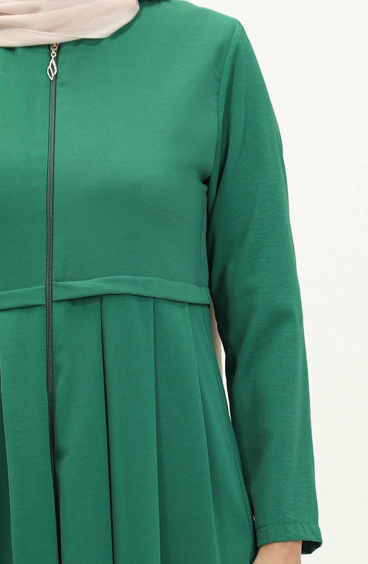 Sefa Merve Pleated Abaya 4526-06 Emerald Green  - Image 4