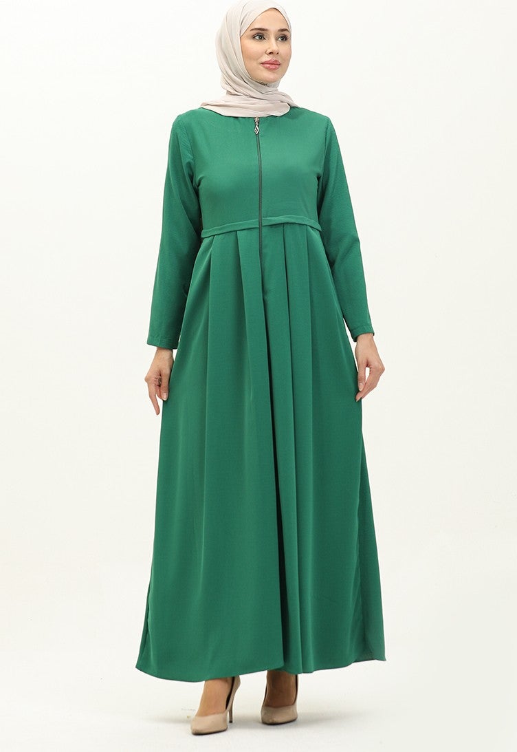 Sefa Merve Pleated Abaya 4526-06 Emerald Green  - Image 2