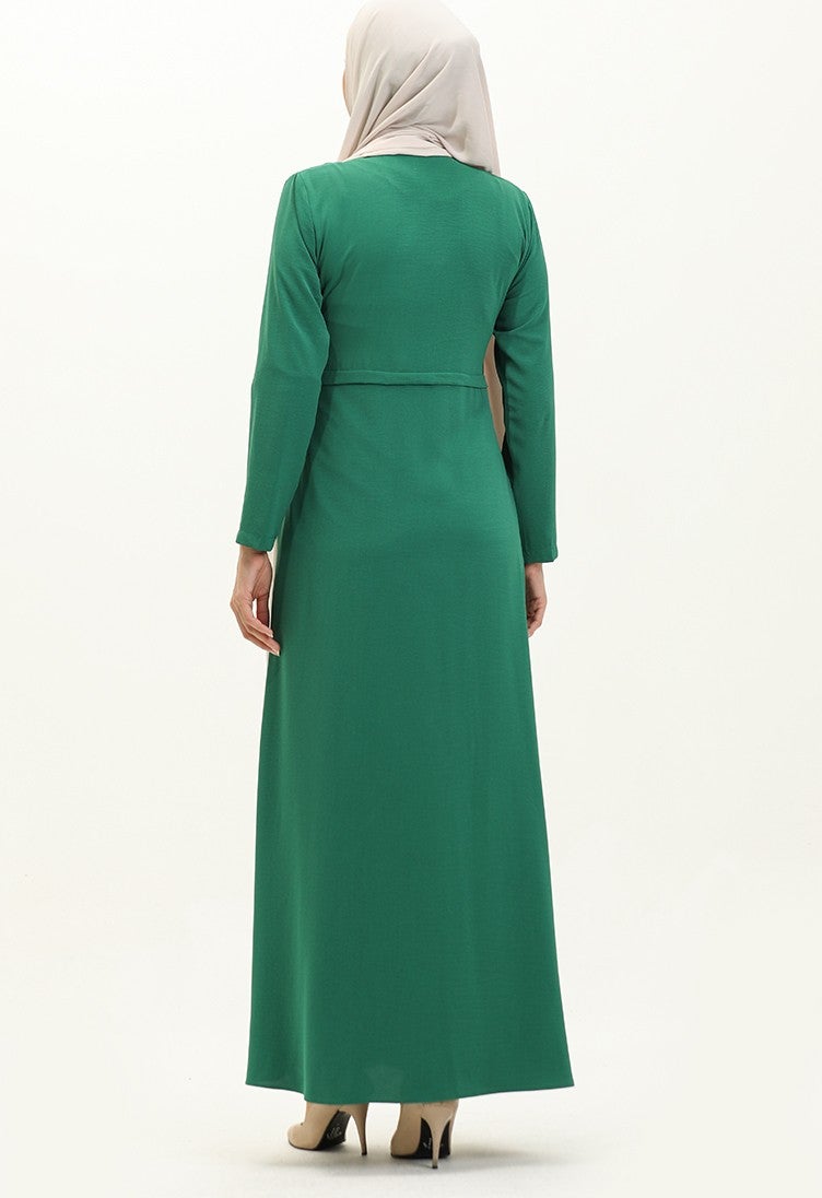 Sefa Merve Pleated Abaya 4526-06 Emerald Green  - Image 5