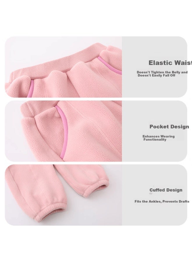 Les enphants Li Ying Fang Kids Thickened Pants Boys Autumn Winter Long Pants Girls Fleece Pants Casual Khaki 100 CM - Image 2