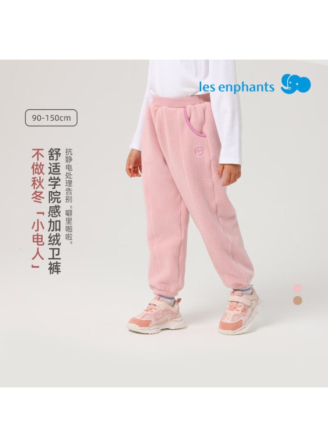 Les enphants Li Ying Fang Kids Thickened Pants Boys Autumn Winter Long Pants Girls Fleece Pants Casual Khaki 100 CM - Image 1