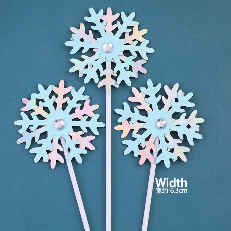 Internet Celebrated Girl Birthday Cake Decoration Ice Queen Elsa Princess Decoration Digital Birthday Light Plug-in light blue snowflake 3