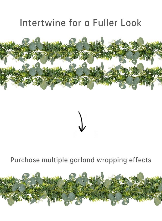 Vlorart 6ft Eucalyptus Garland with Boxwood and White Florals, Mixed Greenery Eucalyptus Garland for Wedding Arch, Backdrop, Table, Mantel and Home Decor - Image 3