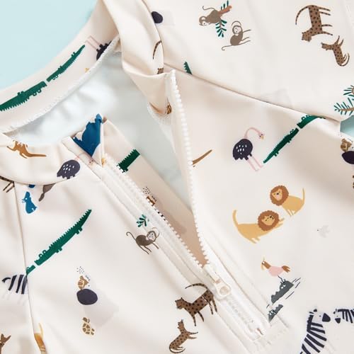 Lucikamy Infant Baby Boy Girls One Piece Swimsuit Short Sleeve Zipper Rash Guard Swimwear Toddler Bathing Suits Beachwear (Khaki, 0-3 Months) - Image 3