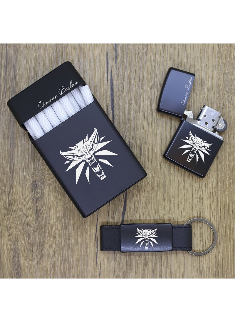 Ada Lazer - Personalized The Witcher Metal Cigarette Box, Zippo Lighter and Keychain Set - 1 - Image 1