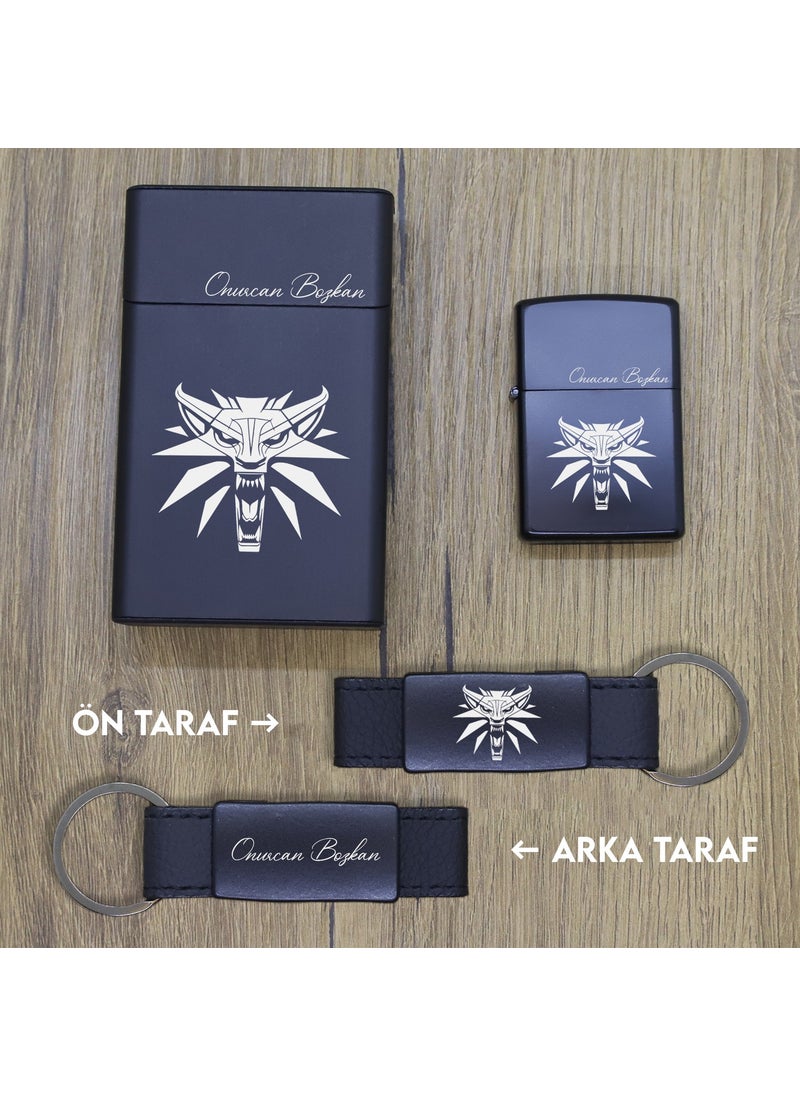 Ada Lazer - Personalized The Witcher Metal Cigarette Box, Zippo Lighter and Keychain Set - 1 - Image 1